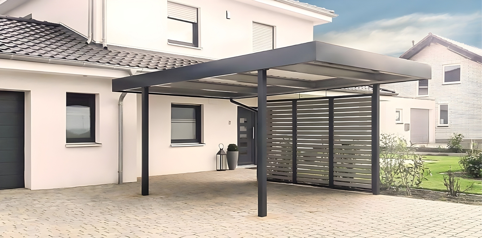 Двускатный навес с поликарбонатом для автомобиля