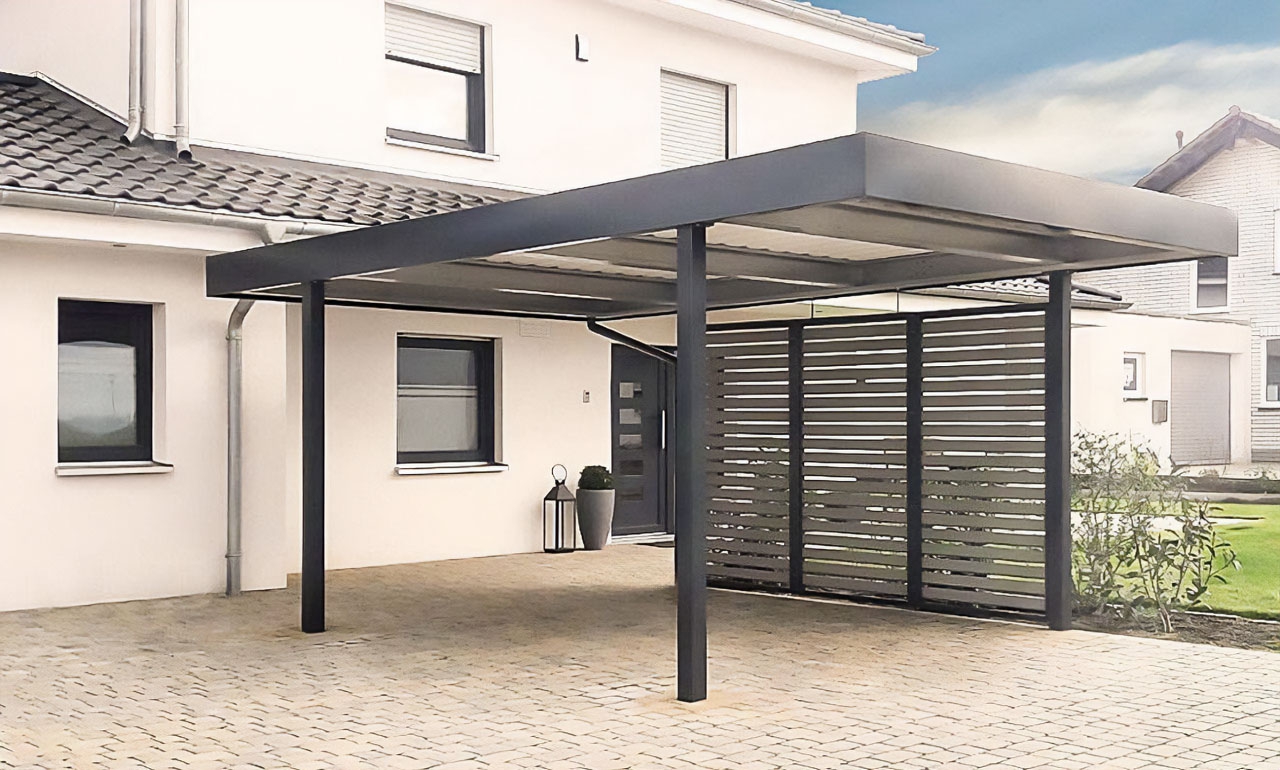 Двускатный навес с поликарбонатом для автомобиля